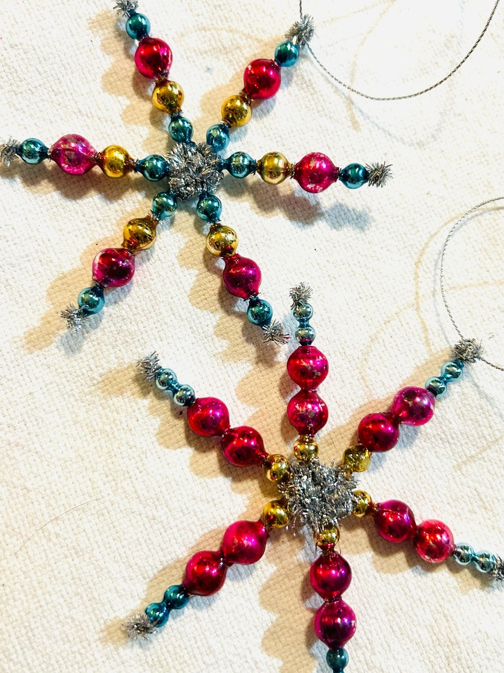 Vintage repurposed mercury, glass bead flowers holiday Christmas ornaments